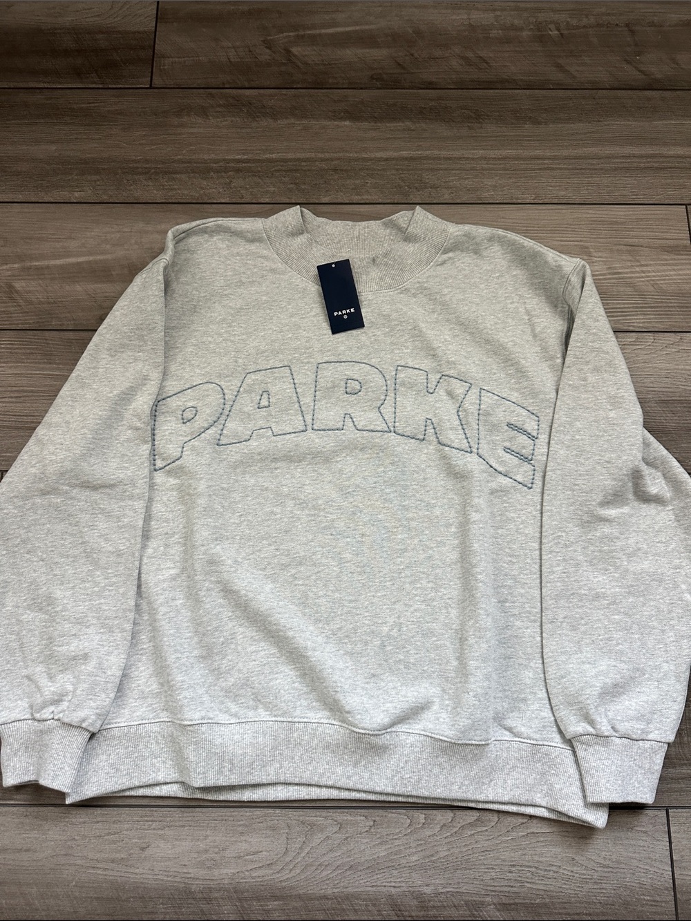Parke x Target Light Gray Crewneck Sweatshirt with Navy Outlined Logo NWT